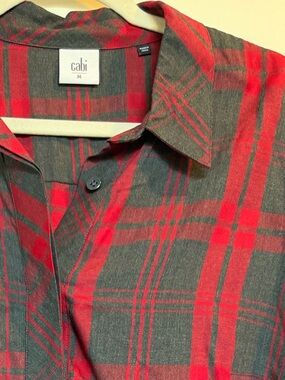 CAbi Red and Gray Plaid Button-Front Shirt